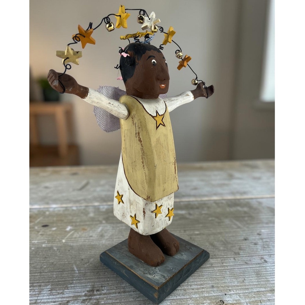 One of a Kind Whimsical Wooden Hand Carved Angel Cerri Noto Signed Folk Art - Picture 3 of 8